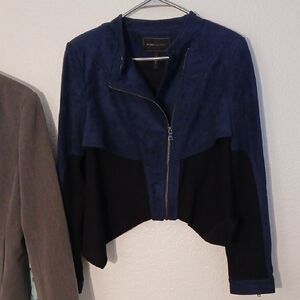 BCBGMaxAzria Navy Blue and Black Cropped Bomber Jacket
